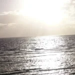 Sunset over the ocean with warm light reflecting on gentle waves.